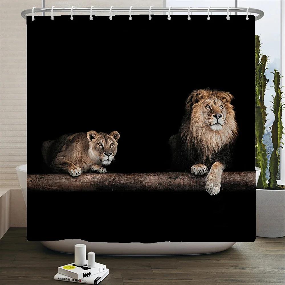 Deer Bathroom Shower Curtain Elk Highland Cow Peacock Forest Mountain Animal Polyester Hanging Curtains Home Bathroom Decor Set