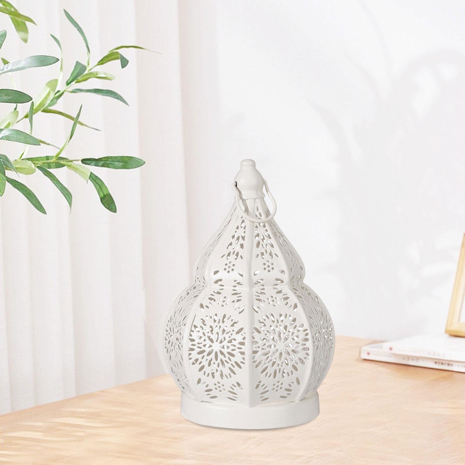 

Ambient Decor Candle Holder Wrought Iron Hollow Gourd Lantern for Table Decoration Ideal Gift for Holidays белый