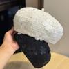 New Temperament Beret Ins Literary Style Small Fragrance Shopping Fashion Sequin Flower Face Small Octagonal Beret Hat