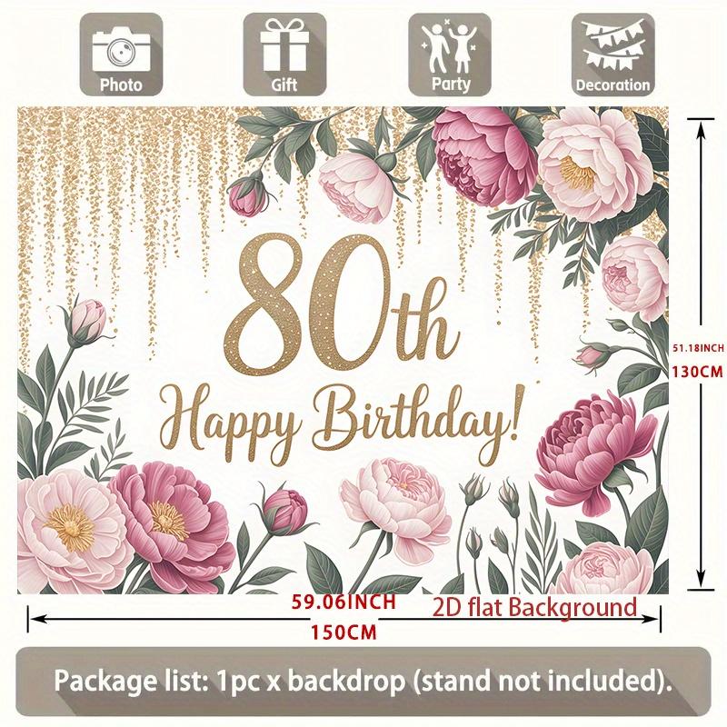 1pc Birthday 80th Glitter Floral Backdrop Golden #3908