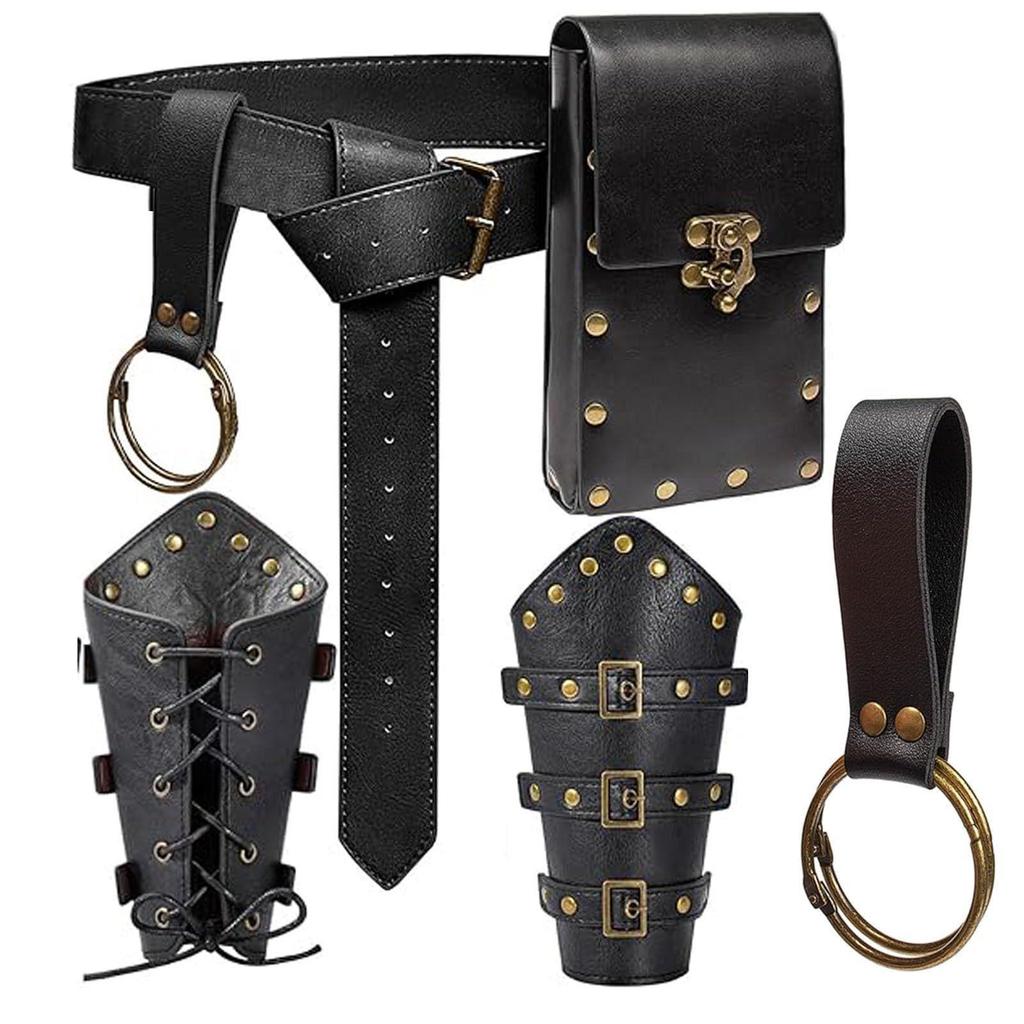 Medieval Leather Waistband Belt with Cord and Pouch