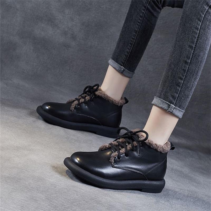 Soft leather mother shoes thickened velvet snow boots women's shoes 2025 new autumn and winter short boots fluffy Martin boots cotton shoes