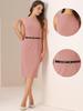 Allegra K Sheath Dress, Round Neck, Sleeveless, Solid Color, with Belt, for Office/Commuting, Women's, Pink, Size S