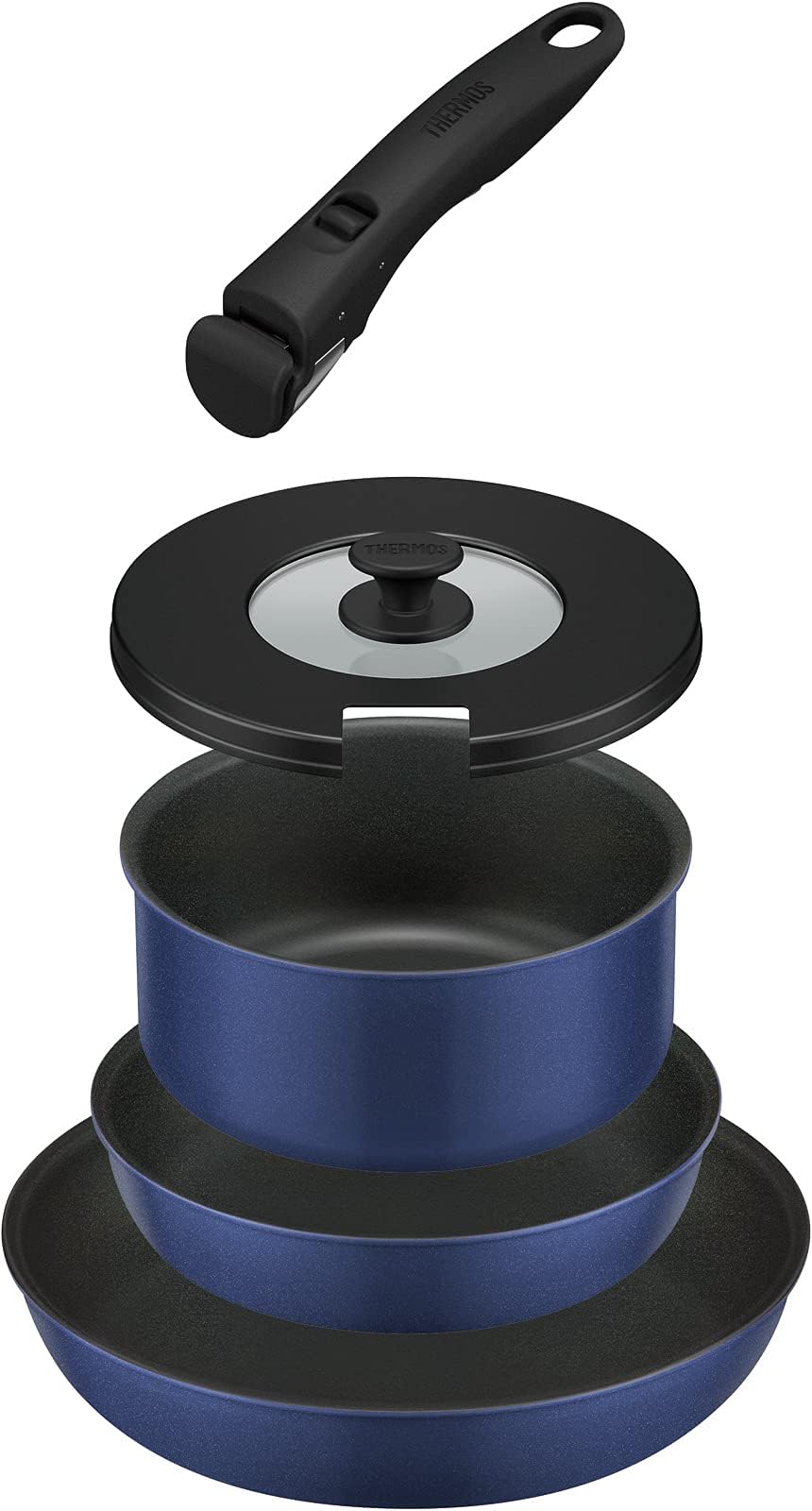Thermos Durable Series Detachable Handle Frying Pan Set CA Stove Indigo Blue IBL 5-Piece (Gas Only) KSC-5A