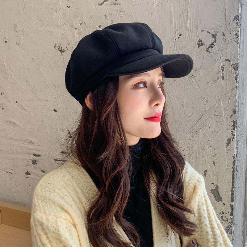 ins octagonal hat autumn and winter black beret versatile British retro newsboy hat trendy hat