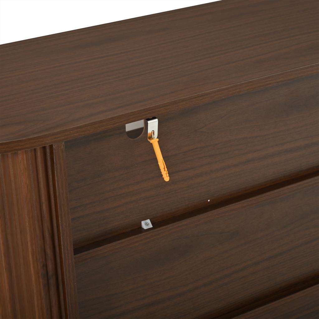 120x40x80cm Sideboard,Storage Cabinet ,Walnut Wood Colour Open Fence Construction for Living and Dining Room,Adjustable Metal Legs,MDF Material