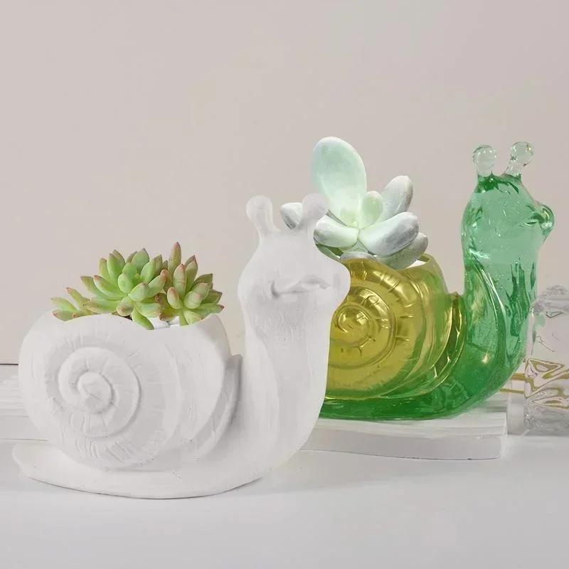 

DIY Crystal Resin Cement Snail Flower Pot Silicone Mold Creative Decoration Snail Resin Storage Box White Mold