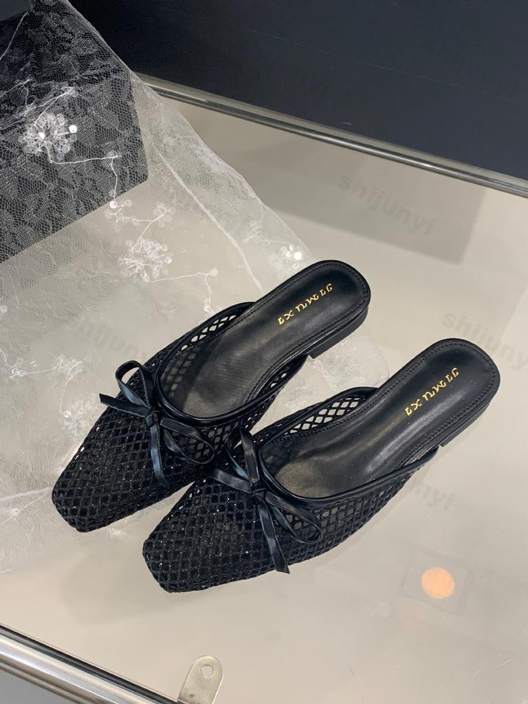 Mode Elegante Schleifen Hohl Lässig Halbschuhe Damen 2025 Sommer Flacher Mund Atmungsaktiv Bequem Schlepper Mode Strandsandalen