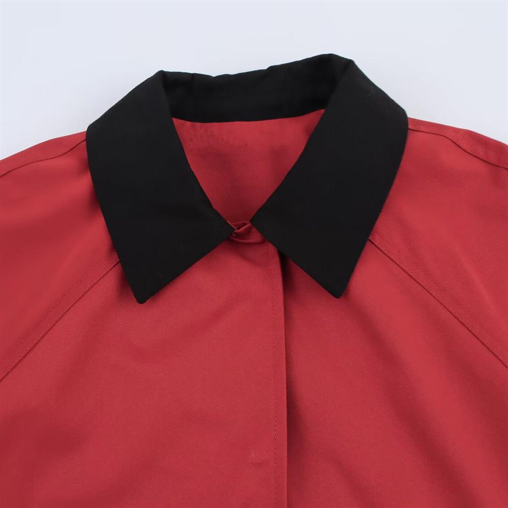 2025 Spring/Summer Women's Slim Fit Patchwork Collar Waxed Leather Jacket
