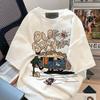 Men's Cotton Summer Loose Size Cartoon Pattern Printed Casual and Comfortable Round Neck Short Sleeved T-shirt Top