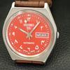 AUTOMATIC VINTAGE SEIKO 5 JAPAN 6309A MENS ARABIC RED COLOR DIAL WATCH a701280-5 R206a-a701280