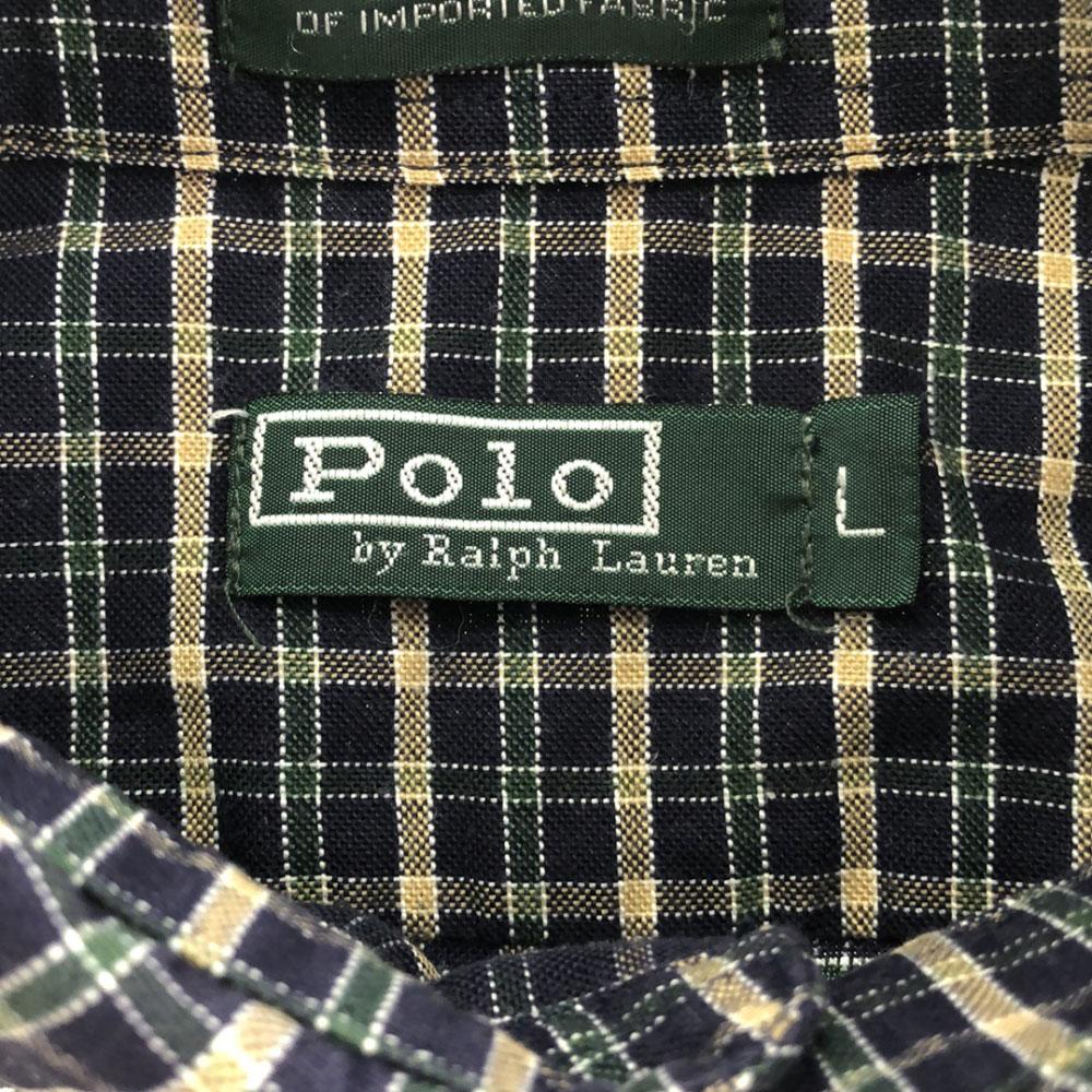Polo by Ralph Lauren 80s Vintage Boys' Size Green Tag Made in USA Check Pattern Long sleeve Button down shirt Men's Used