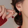 Burgundy Flocked Pearl Earrings For Women Light Luxury Niche Fashion Jewelry