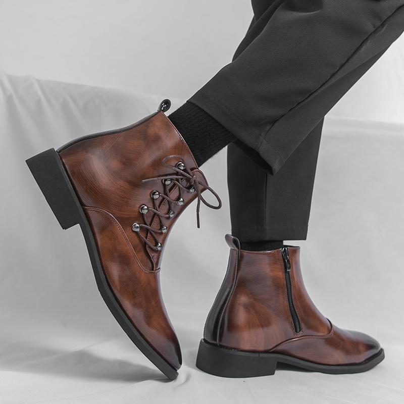 Men’s High Top Black Leather Boots Dress Formal Business Retro Brown Ankle Boots Tuxedo Purple Wedding Shoes Plus Size