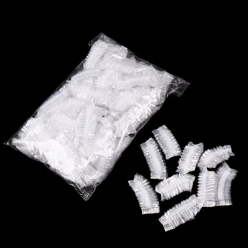 100Pcs Disposable Hair Earmuff Dye Elastic Shower Hair Dye Protection Tool Shield Earpack Plastic Wrap Transparent Waterproof