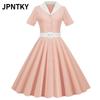 JPNTKY Moda Verão Primavera Manga Curta Decote V Vestidos Casuais