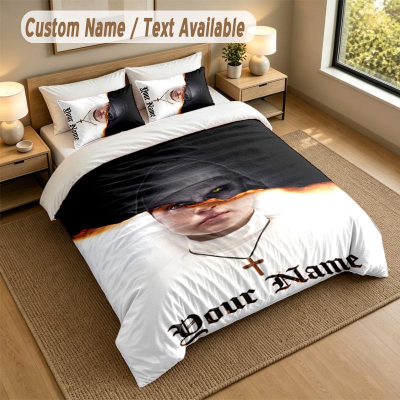 3Pcs Bedding Set Custom Name Text, 1 Sheet 2 Pillowcases Home Bed DecorThe Conjuring Annabelle