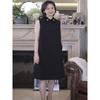Classic Hepburn Black Dress! Female Lapel Rhinestone Portable Air Cotton Sleeveless Dress Fall and Winter