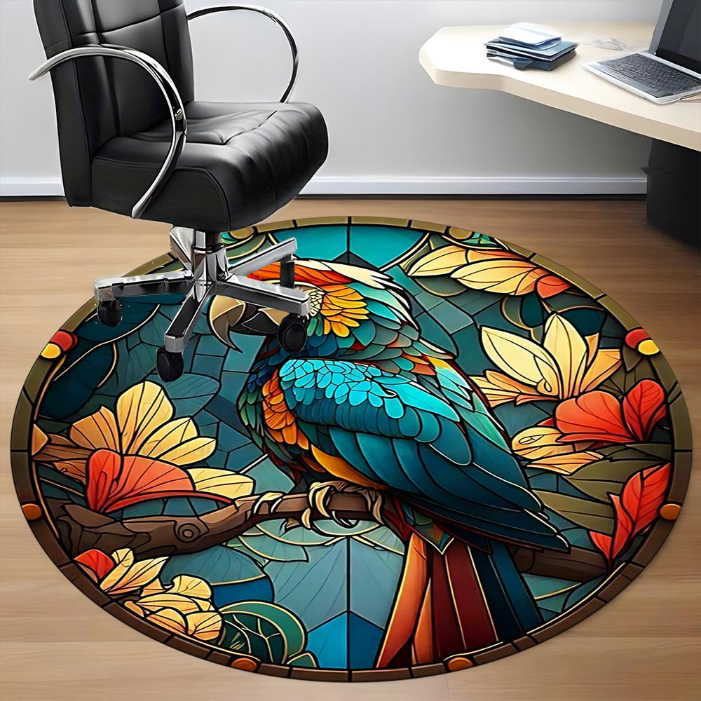 1pc Parrot StainedGlass Office Round Area Rug, Indoor Mat Suitable ForOffice, Under Office Chairs Bedroom Living Room Home Decor, Room Deco D171