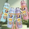 1PC Repeating Bear Cartoon Grid 750ml Color Plastic Water Bottle Leakproof Flip Straw Lid For Sports Office Home Use