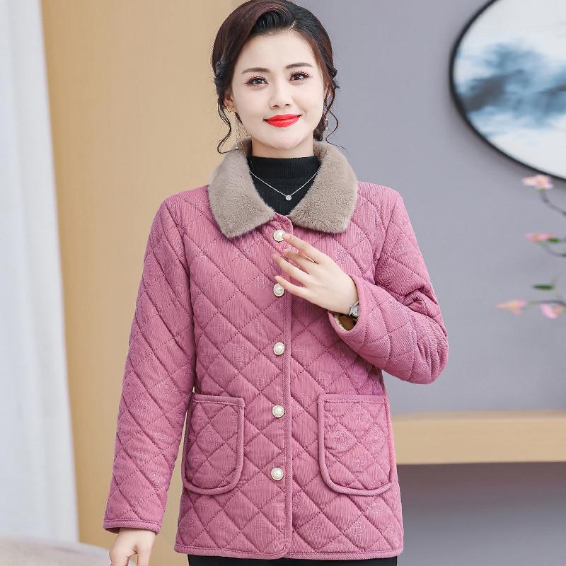 New Plus Velvet Warm Fashionable Short Jacket for Middle-Aged and Elderly Women - Stylish Autumn/Winter Cotton Coat
