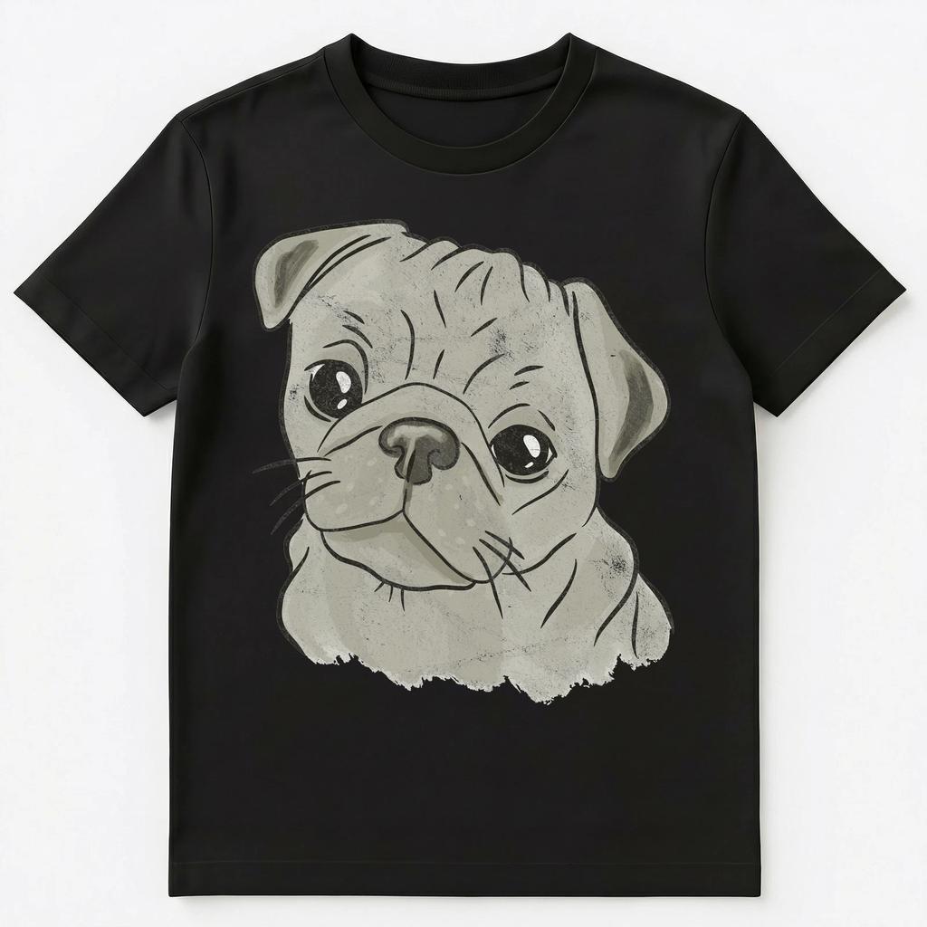 Cute And Sad Big Grey Pug Face Graphic Unisex T-Shirt