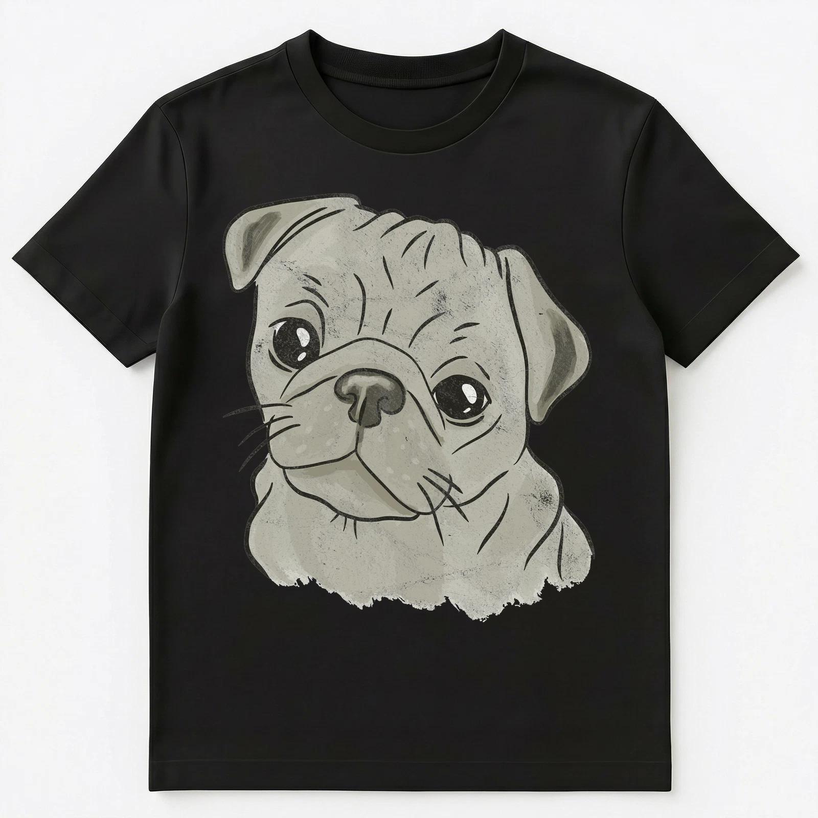 

Cute And Sad Big Grey Pug Face Graphic Unisex T-Shirt 2XL
