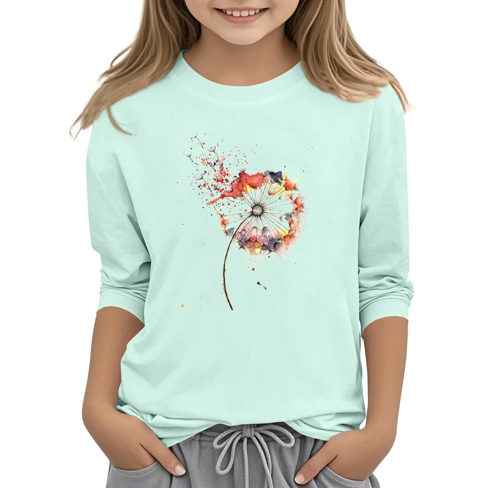 

Дитячий повсякденний топ з квітковим принтом і круглим вирізом з рукавами 3/4 160