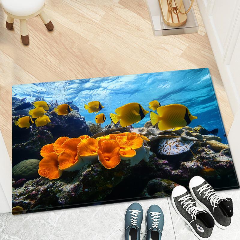 

3D Килимок для ванної кімнати з підводним світом Морські риби М який фланелевий Супервбираючий килимок для туалету Спальні Внутрішній килим 40x60cm