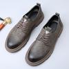 Luxury British Style Leather Dress Business Shoes Men Fashion Plaid Print Lace-Up Thick Soled Wedding Office Formal Oxford Shoes