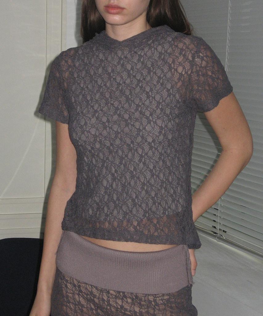 Partimento Woman Lace Flare Maxi Skirt_Charcoal