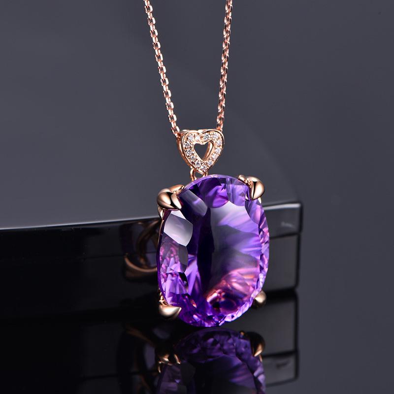 18K Gold Luxury Heart-Shaped Amethyst Pendant Necklace for Women