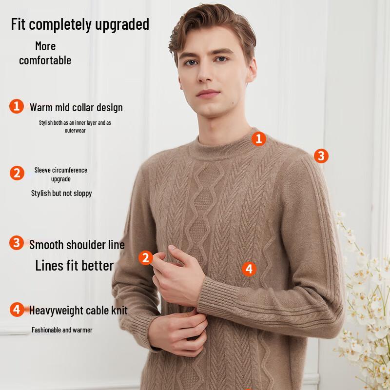 Hengyuanxiang Men's Pure Cashmere Pullover Sweater