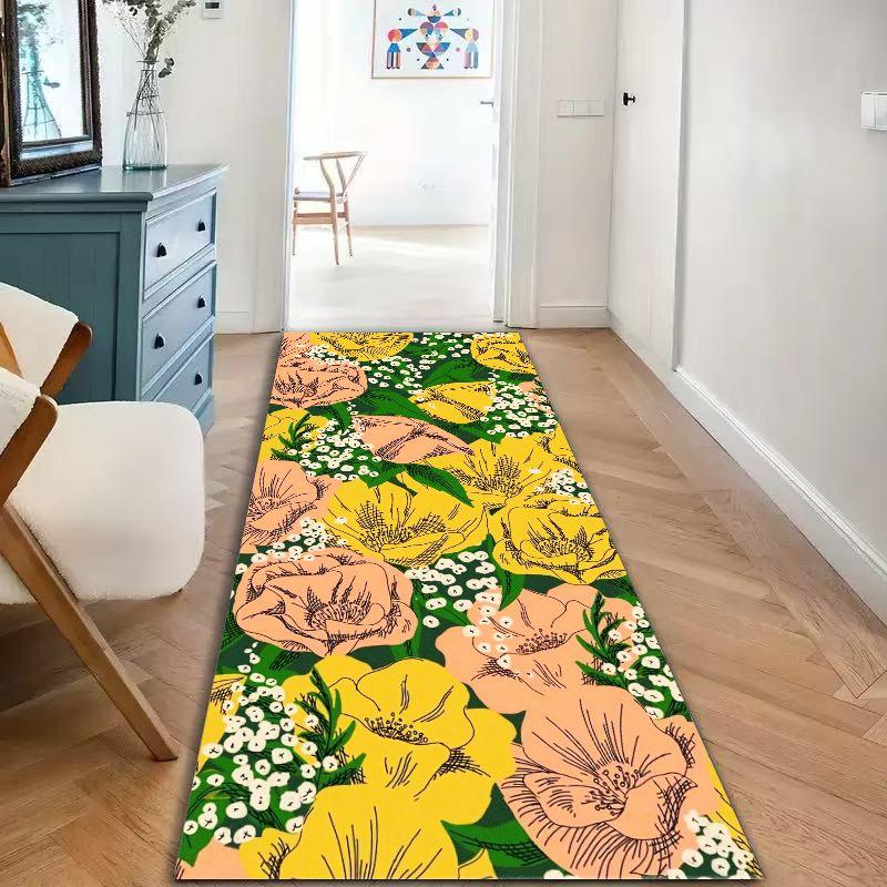 Boho Chic Area Rug Hand Drawn Flower Pattern Mat for Home Decor