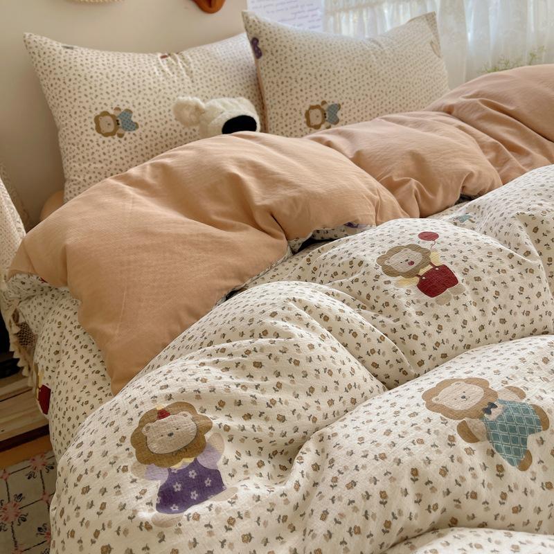 A-Typ Doppelgarn Vierteiliges Heimtextil Bettwäscheset Cartoon Bettlaken Bettbezug Studentenwohnheim Dreiteiliges Bettwäscheset