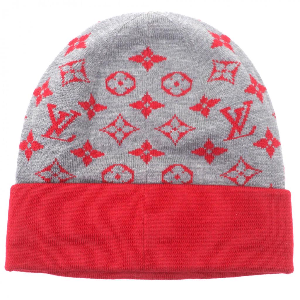 Excellent LOUIS VUITTON Knit Cap LV Rabbit Monogram Hat Gray Wool Mens M77963 Used