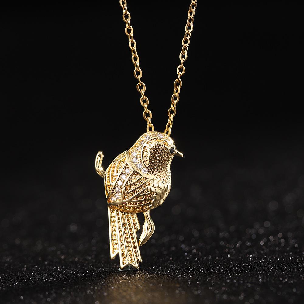 Colorful Zircon Pearl Hummingbird Flying Pendant Necklace Titanium Steel Collarbone Chain Women's Unique Design