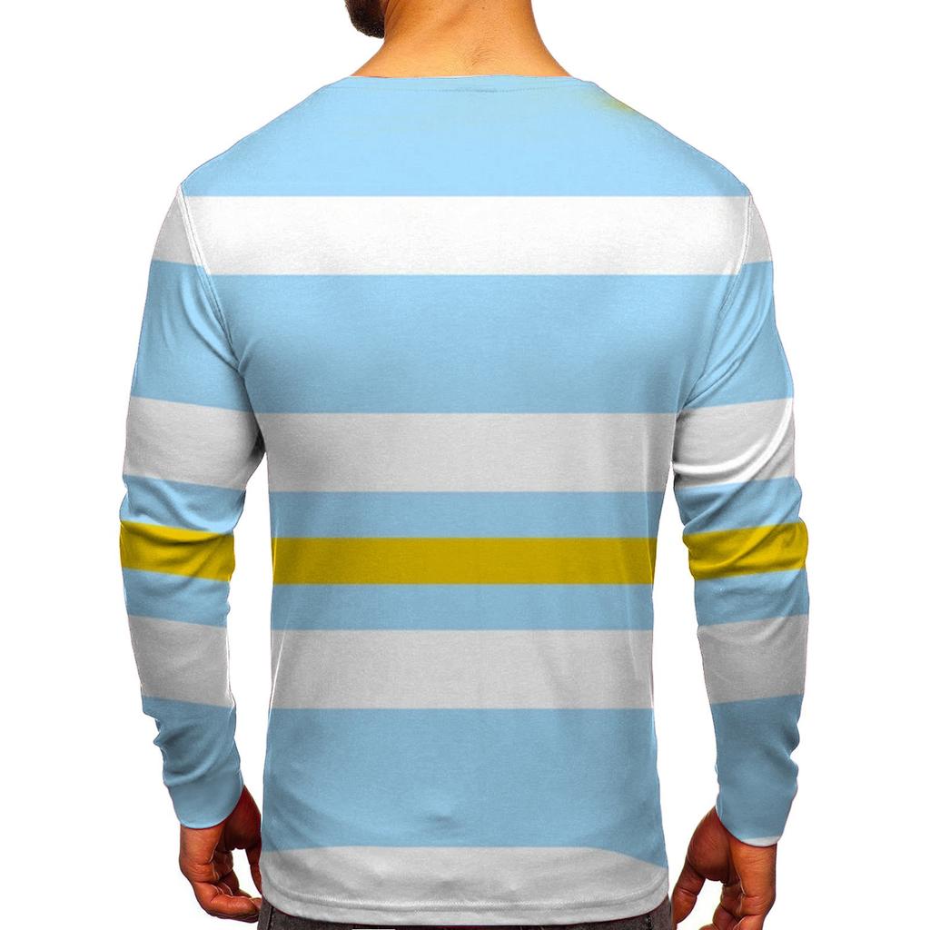 Men's Fashion Casual Stripe Printed Long Sleeve O-Neck Shirts Tops Blouse