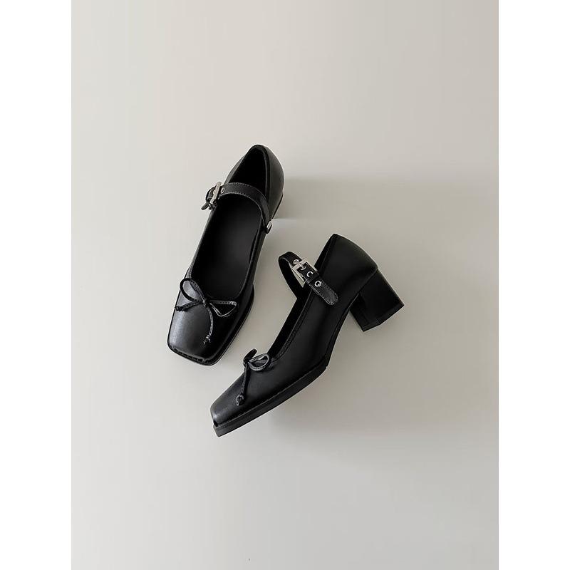 Sheepskin~ niche thick heel 5cm heightening trouser boots women's boots two wear square head hollow bow ballet shoes