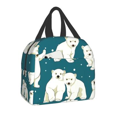 Cute Polar Bear Cubs Thermal Insulated Lunch Bags Women Portable Lunch Tote for Work School Travel Multifunction Food Box