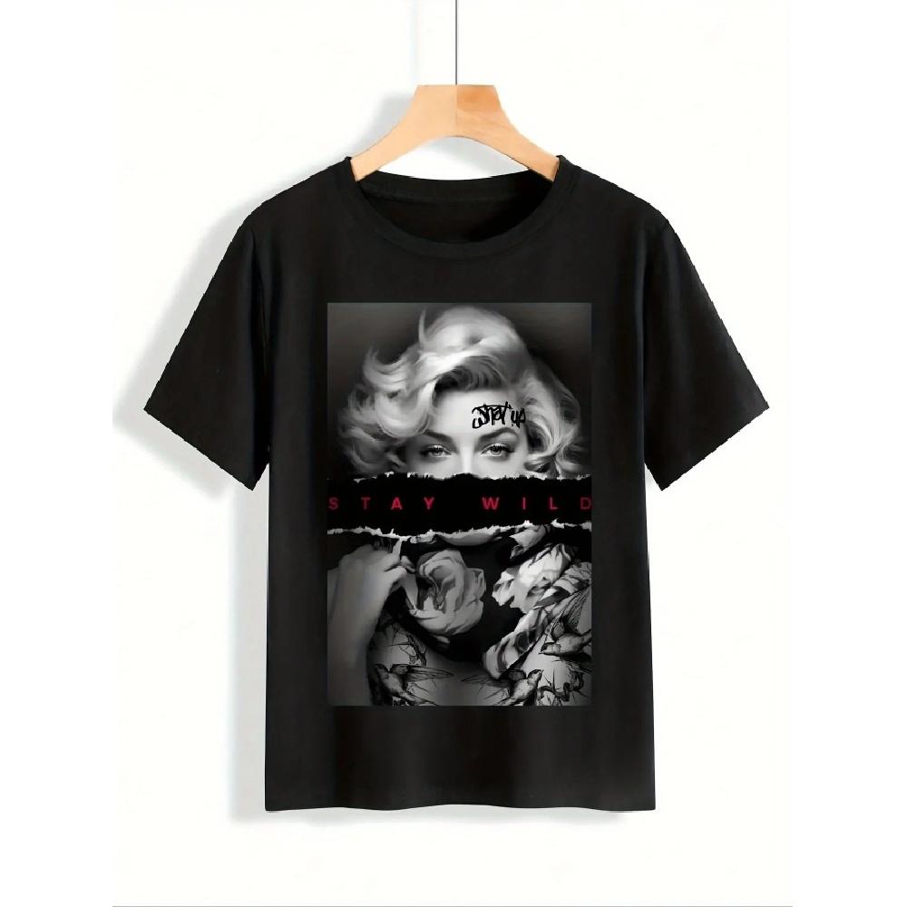 

2025 Plus Size Women s Summer T-Shirt Cotton Comfortable And Breathable The Post Marilyn Goddess Print Trendy Women s Outfit XXXXXL