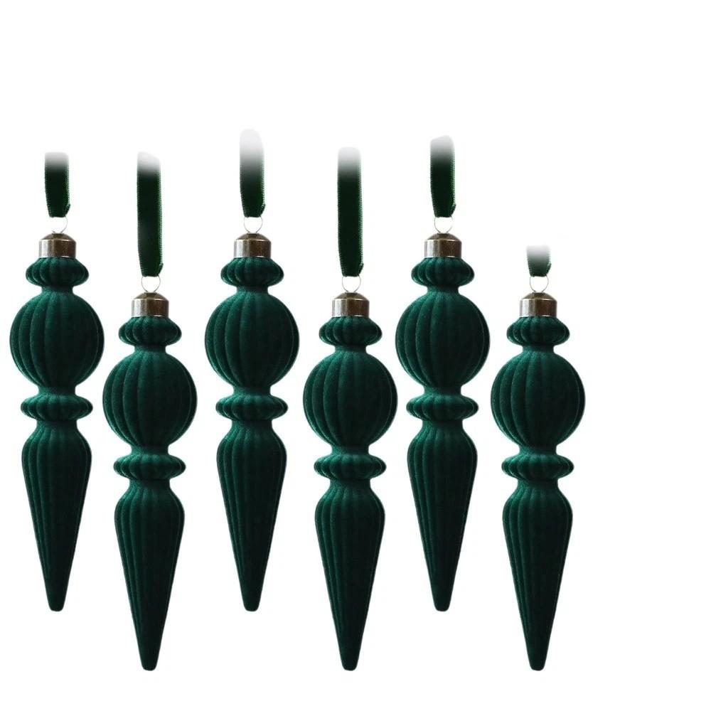 6PCS Oddly Shaped Velvet Christmas Ball Set Solid Color Long Finial Hanging Ornaments Christmas