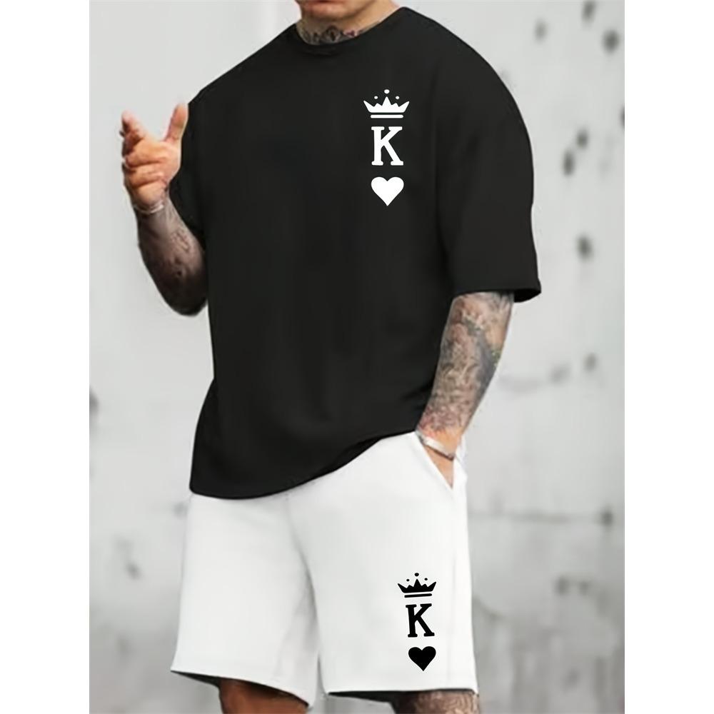 New Men's Athletic Set Los Angeles Print Short-Sleeve T-Shirt Casual Athletic Set Streetwear Shorts Two-Piece Men's Set