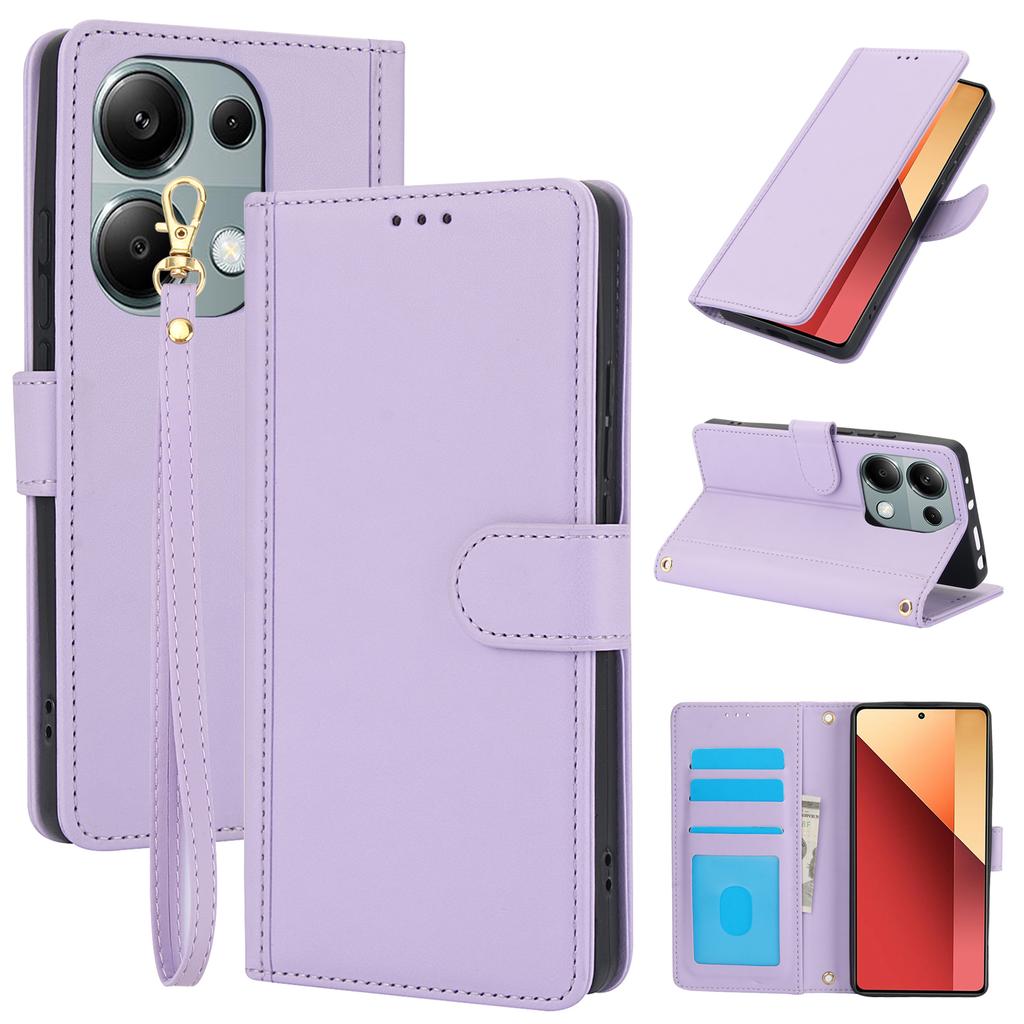 SY-003 For Xiaomi Poco M6 Pro 4G/Redmi Note 13 Pro 4G Case PU Leather Stand View Phone Wallet Cover with Hand Strap