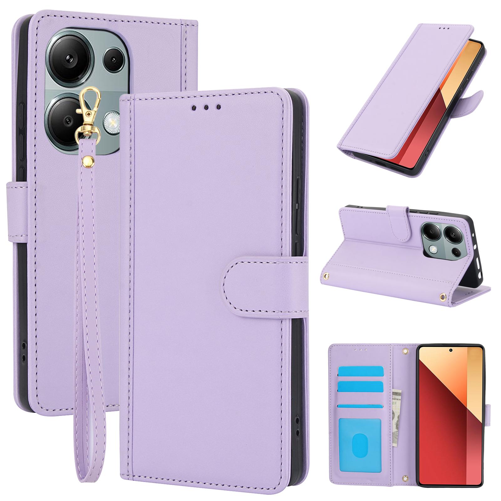 

SY-003 For Xiaomi Redmi Note 13 4G Case PU Leather Stand View Phone Wallet Cover with Hand Strap B