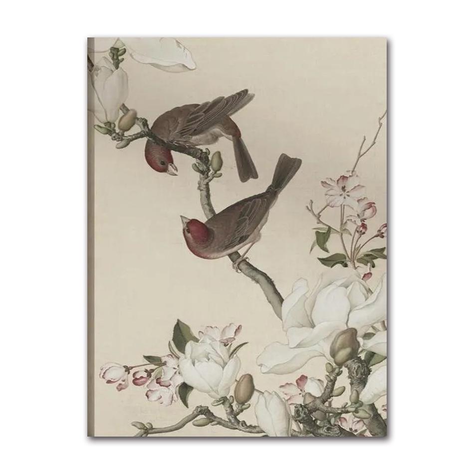 3 Vintage Oriental Bird Flower Canvas Wall Art Poster–Classic Chinese Style Floral Printing for Timeless Home Decor,Ideal Gifts