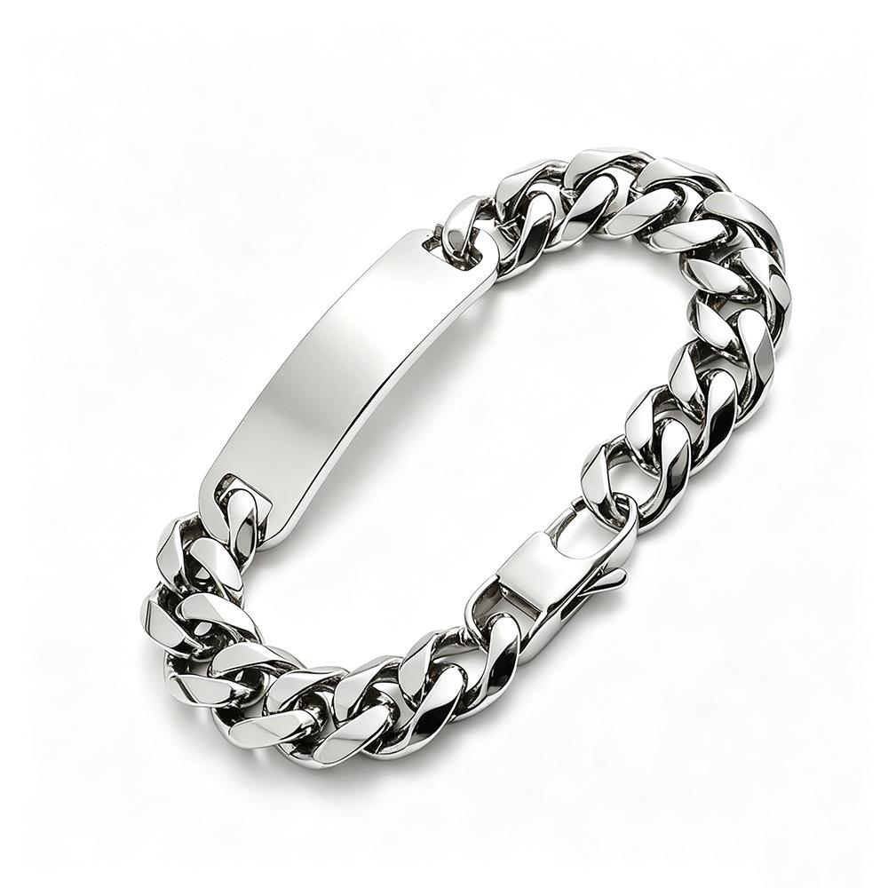 Men's Titanium Steel Cuban Bracelet: Smooth Surface, Curved Plate, European and American Style, Thick Chain, Colorfast, Available in Multiple Styles.