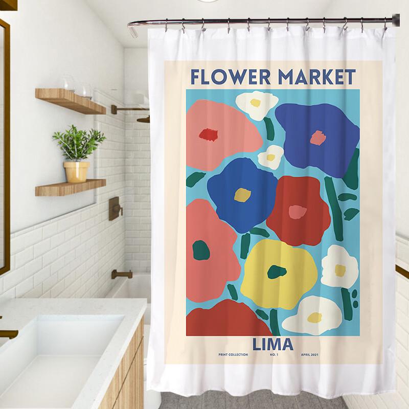 LISM Hand-Painted Floral Shower Curtain