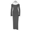 Halter Collar Solid Elegant Backless Dress Women Lace Up Slit Sexy Slim Maxi Dress Female Off Shoulder Y2k Festival Party Club Clothes