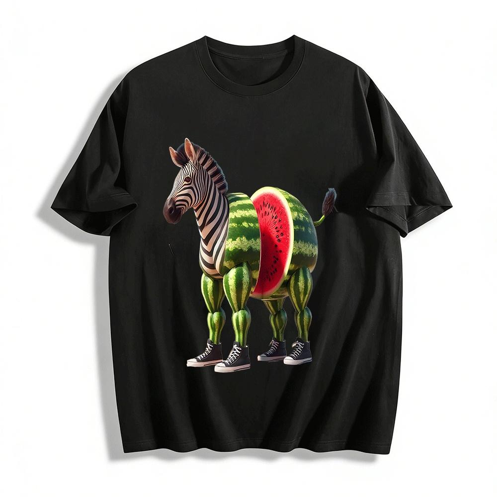 Weird Watermelon Zebra Patchwork Creative Print Casual T-Shirt Pure cotton T-shirt XXS